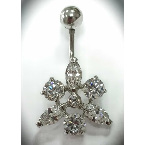 Пирсинг в пупок Эстерелла Цветок, серебро, 925 проба, родирование, фианит, средний вес 2.13 гр., длина 25 см.