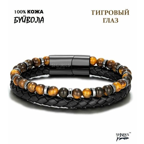 фото Браслет sharks jewelry, гематит, металл, тигровый глаз, 1 шт., размер 23 см, коричневый