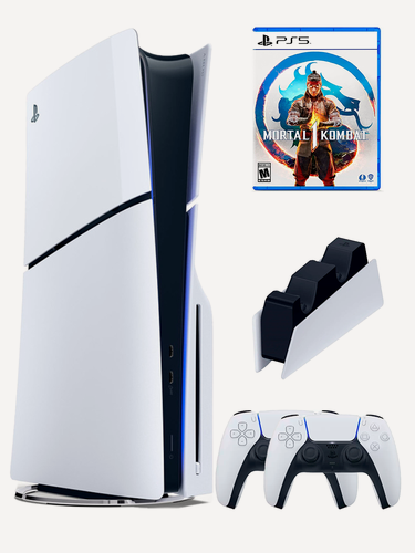 Изображение товара PS5 (ПС5) Игровая приставка Sony PlayStation 5 Slim disc + 2-й геймпад + зарядное + игра Mortal Kombat