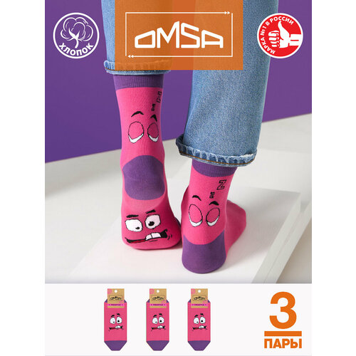 фото Носки omsa, 3 пары, размер 39-41 (25-27), фуксия