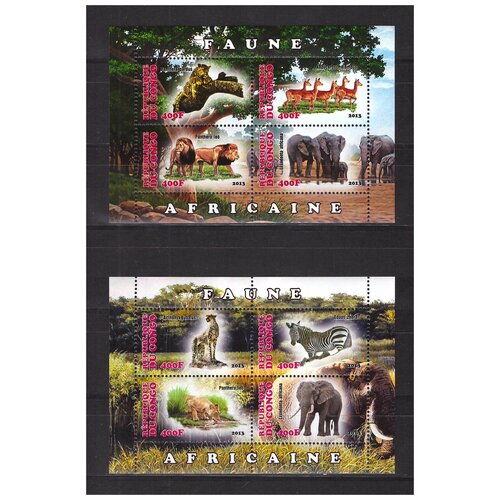 Почтовые марки Конго 2013 г. Фауна Африки. 2 малых листа. MNH(**) почтовые марки кот дивуар 2013 г фауна собаки 2 малых листа mnh