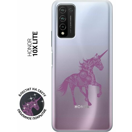 Силиконовый чехол на Honor 10x Lite, Хонор 10Х Лайт с 3D принтом Floral Unicorn прозрачный силиконовый чехол с принтом lady unicorn для honor 10x lite хонор 10х лайт