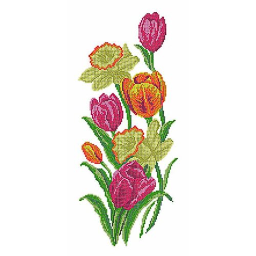 Канва/ткань с рисунком Матренин посад для вышивания бисером 37 см х 49 см 4518 Тюльпаны с нарциссами