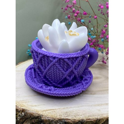Мыло ручной работы сувенирное подарок на 8 марта Чашка фиолетовая с подснежниками
