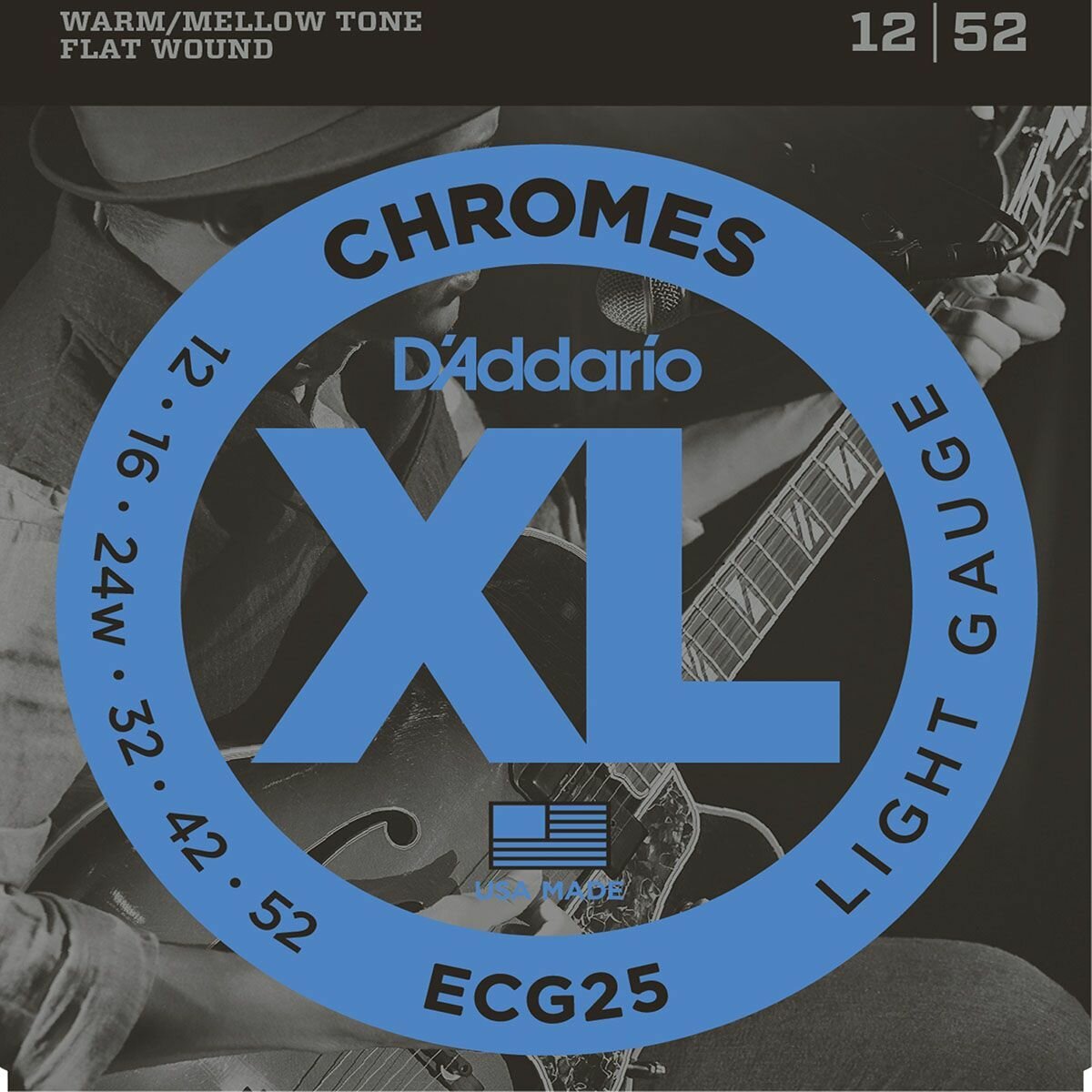 ECG25 Chromes Flat Wound Комплект струн для электрогитары, Light, 12-52, D'Addario