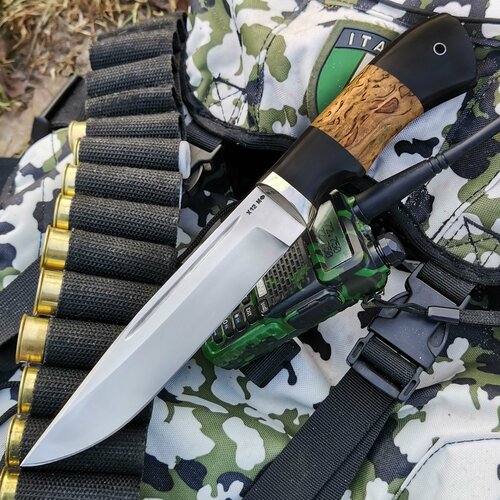 фото Нож "луч" из кованой стали х12мф с долами на клинке, рукоять граб-карелка-граб фирма "атака"