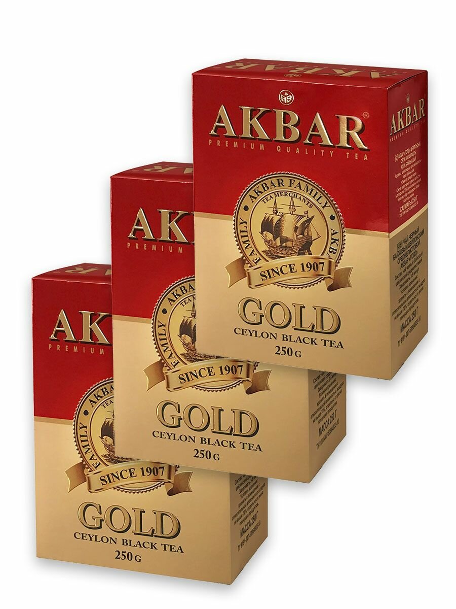 Чай черный AKBAR GOLD цейлонский среднелистовой, 3*250 г
