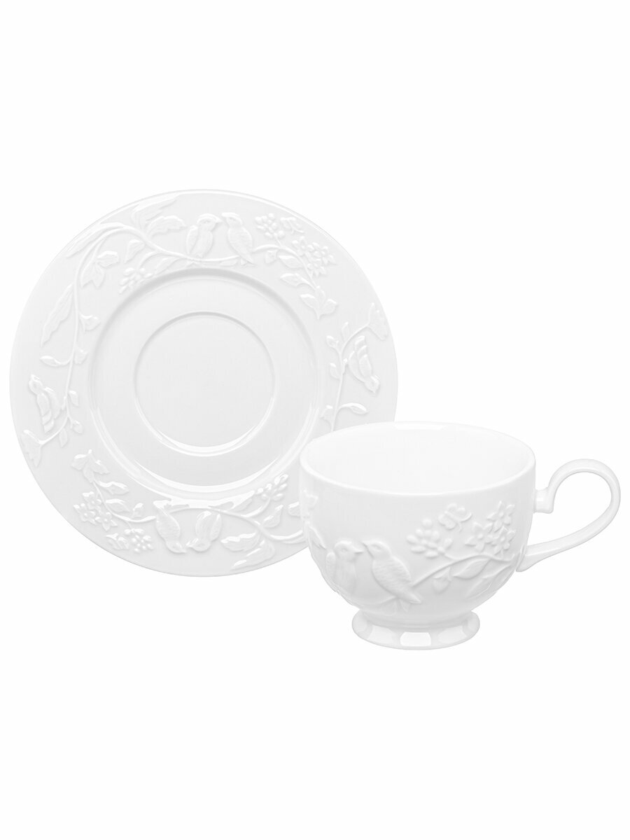 фото Чайная пара/ чашка с блюдцем/ кружка для чая/ кофе 2 предмета 300 мл Elan Gallery Птички на ветке