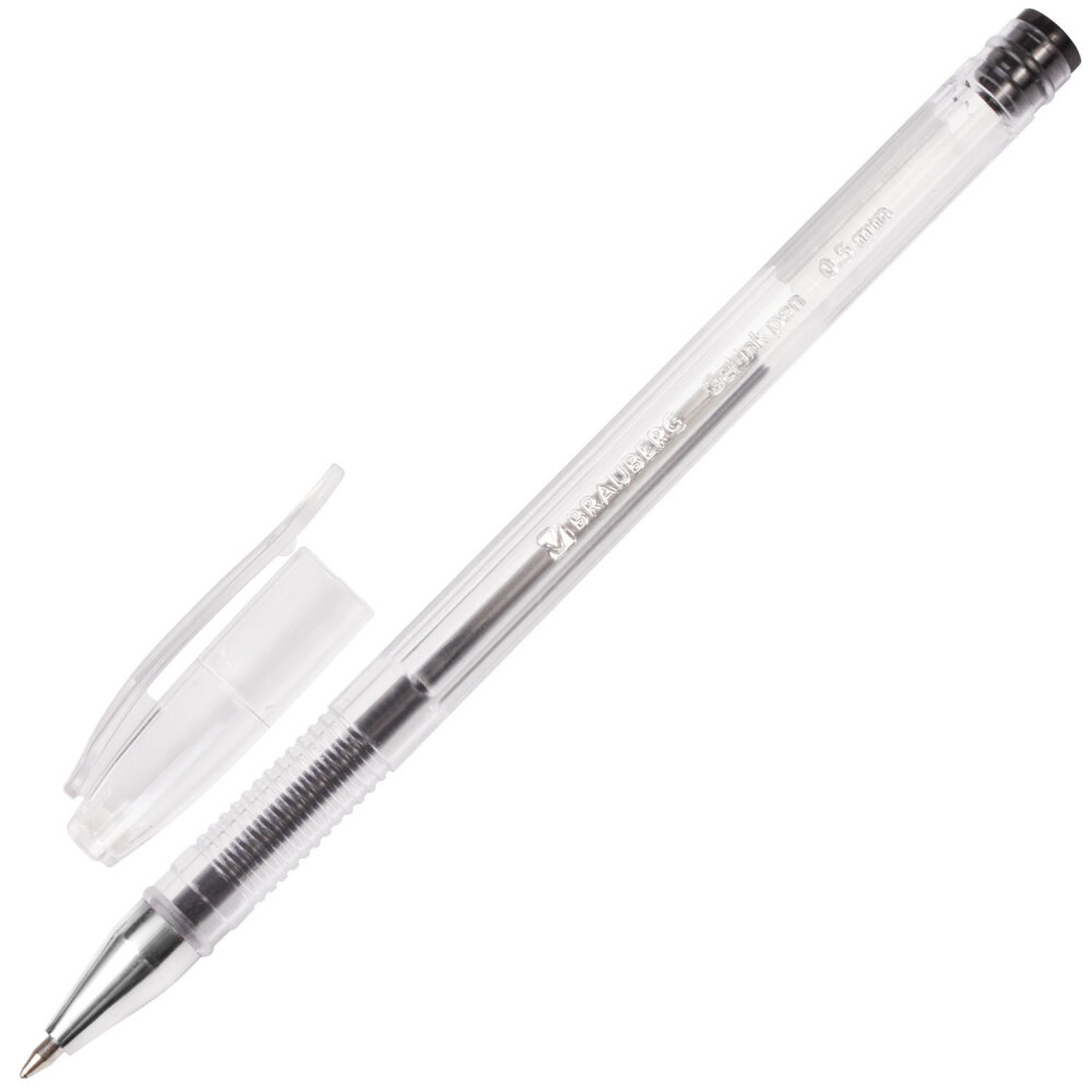 Ручка гелевая BRAUBERG "Jet", черная, корпус прозрачный, узел 0,5 мм, линия письма 0,35 мм, 141018 упаковка 24 шт.