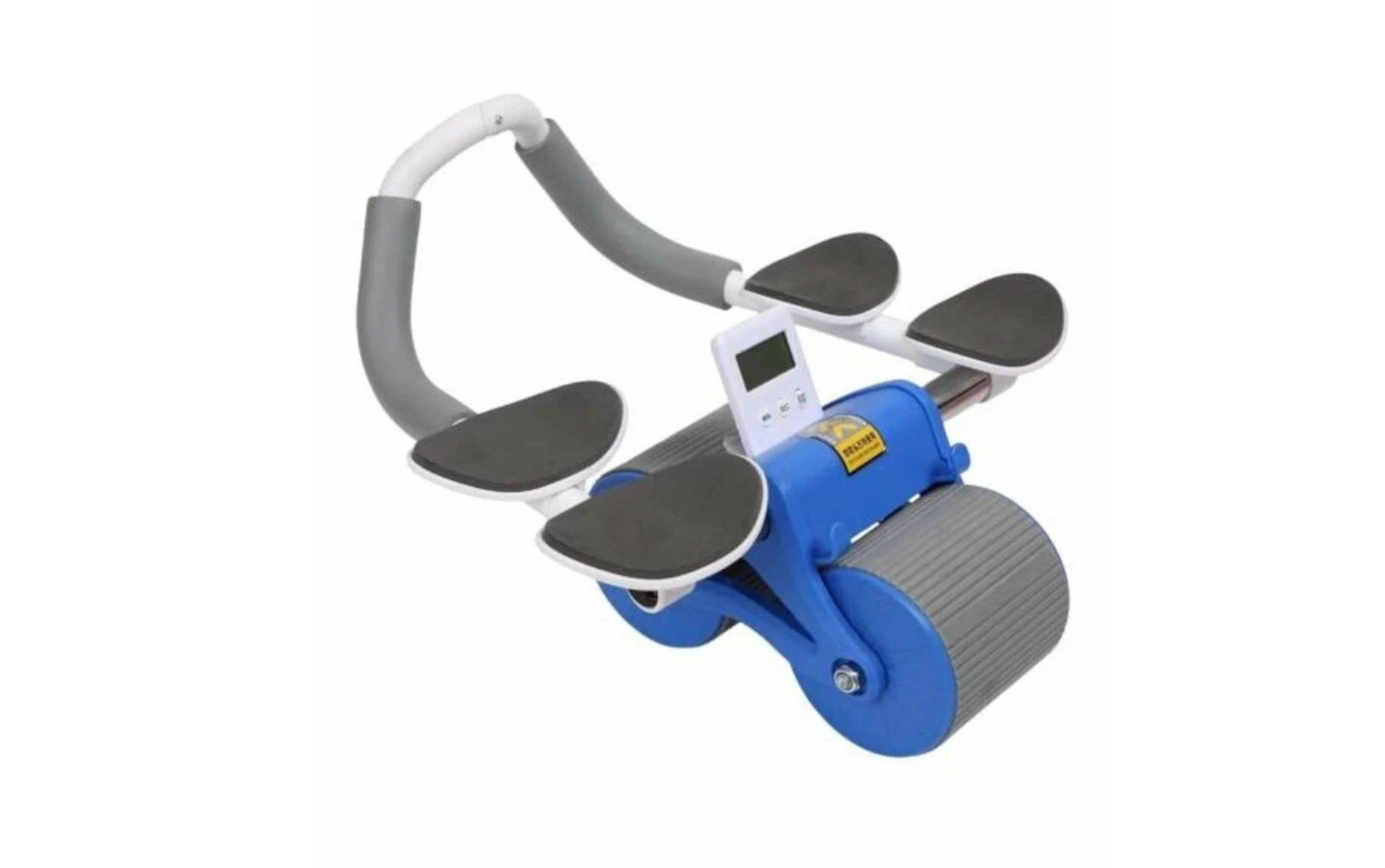 Роликовое колесо для рук и плеч с коленным ковриком и таймером / Тренажер для брюшного пресса с автоматическим отскоком синий