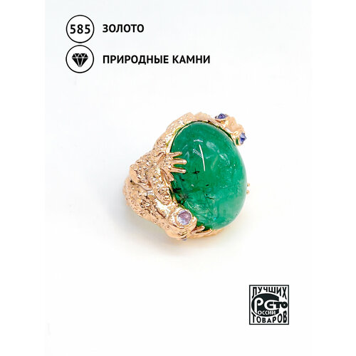 Перстень Кристалл Мечты Лягушки, красное золото, 585 проба, танзанит, изумруд, размер 17