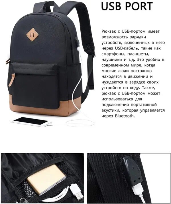 Рюкзак с ромбом и с USB, универсальный, городской, классический для ноутбука, 20 литров,