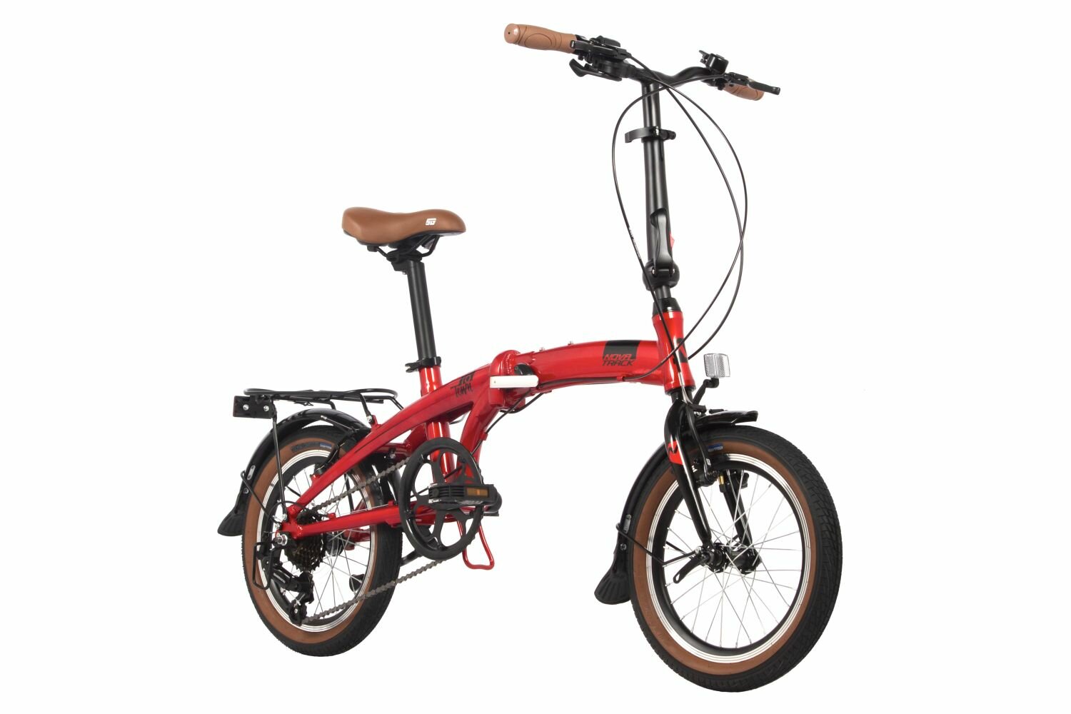 Велосипед Novatrack Town 16" (2024) (Велосипед NOVATRACK 16" TOWN красный, складной алюм. Shimano 7 speed, стальная вилка, вынос, алюм. р)