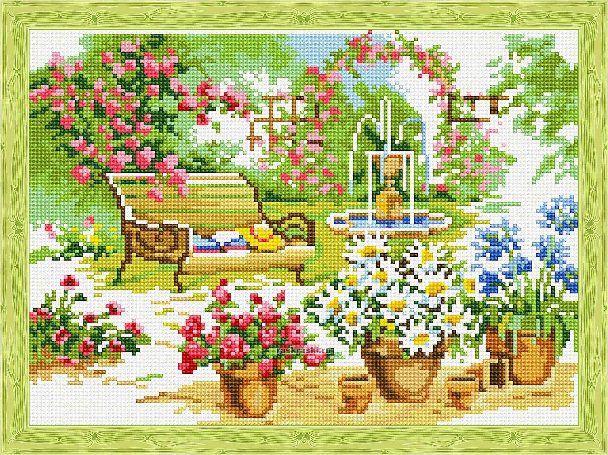 Алмазная мозаика Цветной «Скамейка в саду» (30х40 см, полная выкладка, круглые прозрачные стразы)