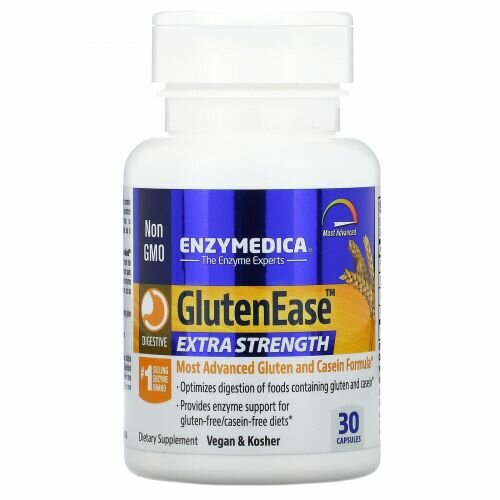 Enzymedica, GlutenEase Extra strenght, Ферменты для переваривания глютена с повышенной силой действия, 30 капсул