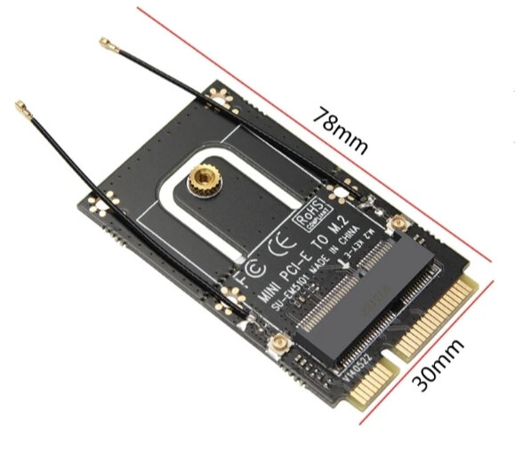 Переходник Mini PCI-E - M.2 WiFi E-ключ 2230 с переходником антенн