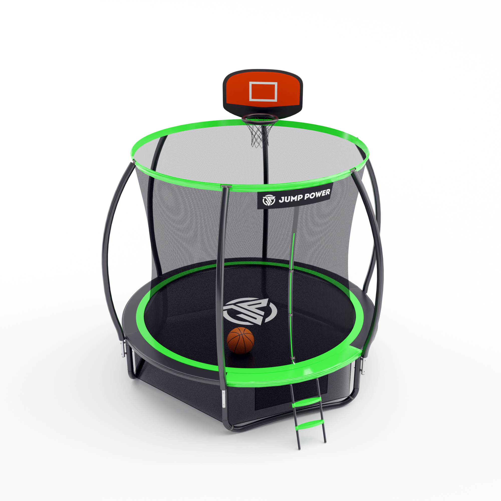 Батут каркасный детский Jump Power 244 см с защитной сеткой для детей/ баскетбольное кольцо+мяч/ максимальная нагрузка 120кг