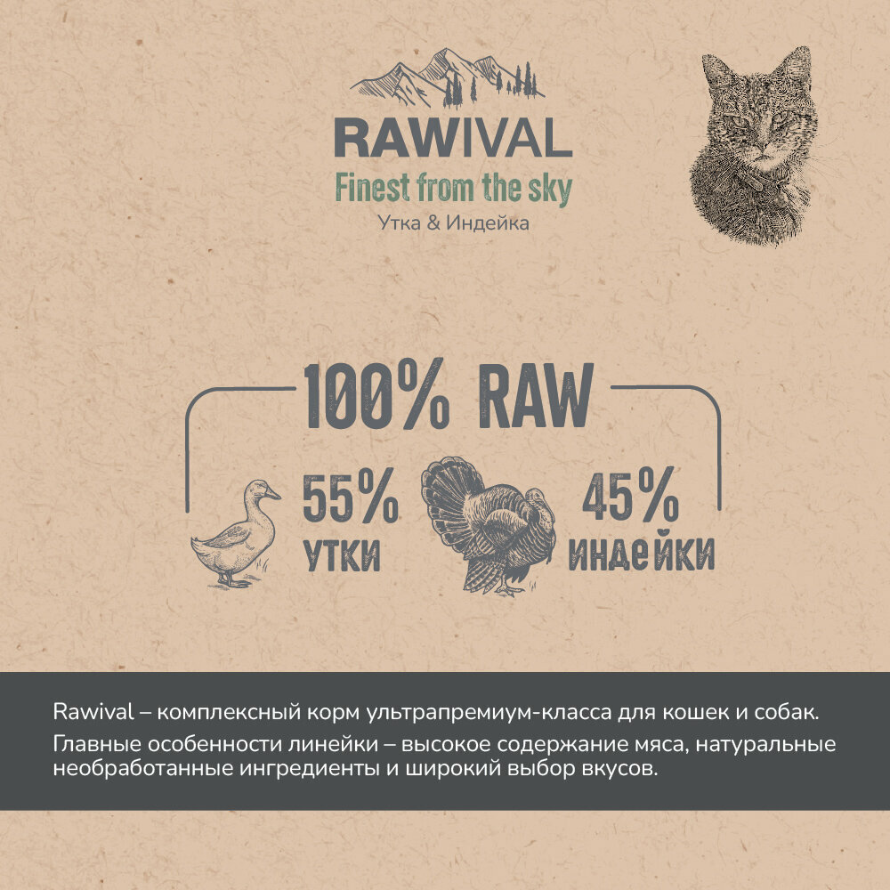 Rawival "Finest from the Sky" с уткой и индейкой сухой корм для стерилизованных кошек 400гр - фотография № 3