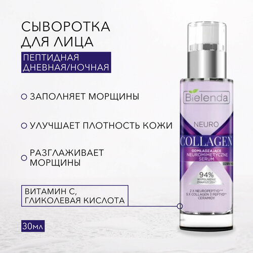 Bielenda Neuro Collagen Нейропептидная сыворотка день/ночь для лица, 30 мл bielenda neuro hialuron нейропептидная сыворотка день ночь для лица 30 мл