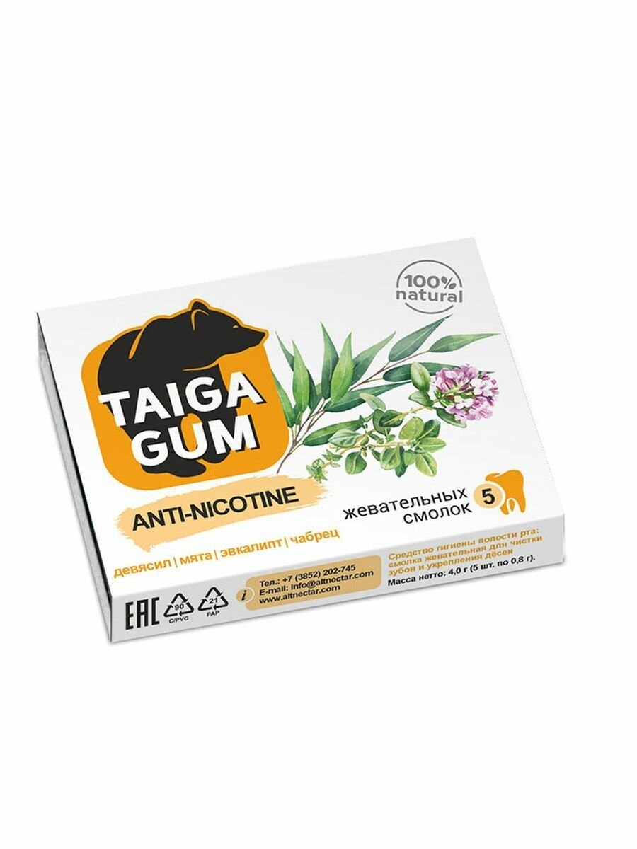 Смолка Taiga Gum ANTI-NICOTINE (против курения) девясил мята эвкалипт чабрец 5 смолок