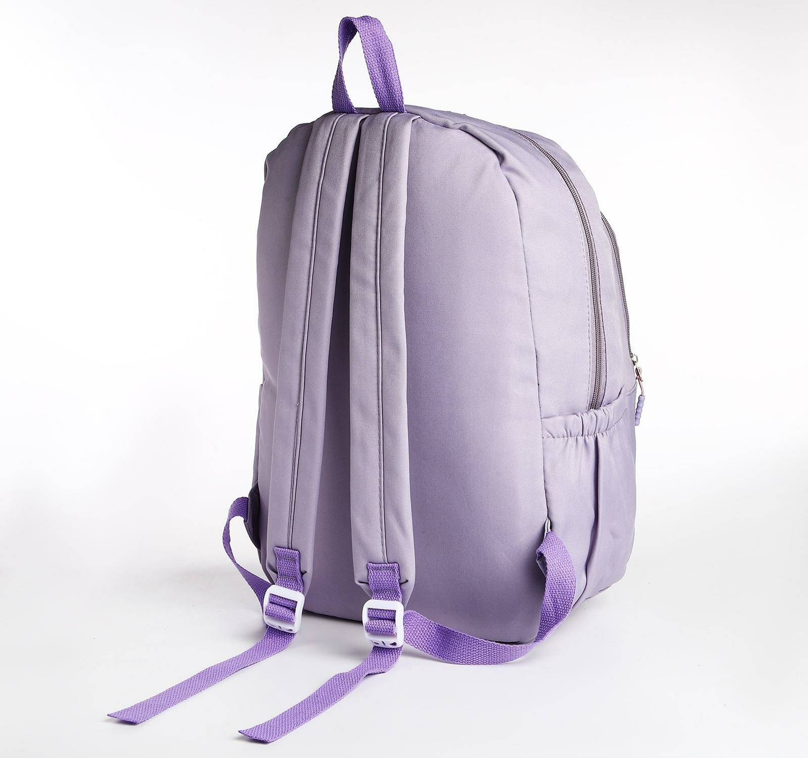 Рюкзак школьный из текстиля 2 отдела на молнии, 3 кармана, цвет сиреневый