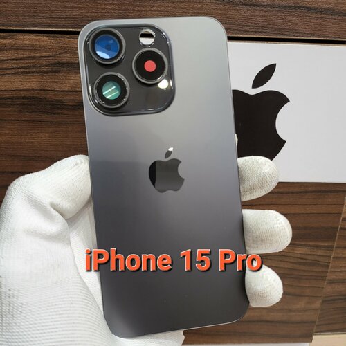 Крышка для iPhone 15 Pro - задняя стеклянная панель "Оригинальное качество" (Цвет: Black Titanium) черный, black