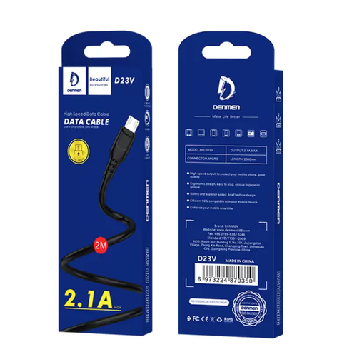 Кабель USB - Micro DENMEN D23V 2.1A (черный) 2м .