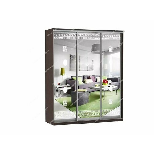 Шкаф купе Модерн 1776х450 3-х дверный 3-х секционный зеркальный с пескоструем 2 венге 71492₽