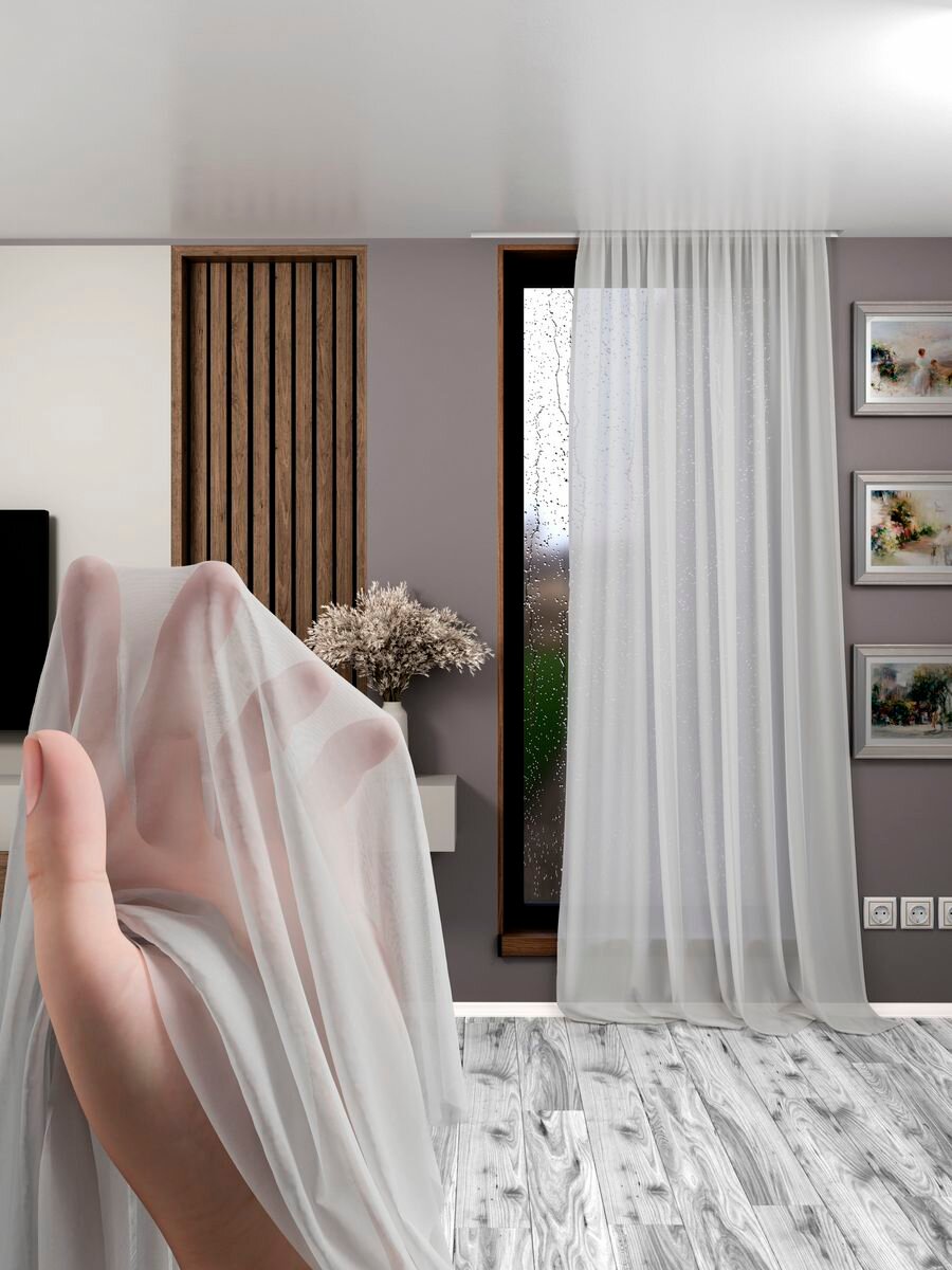 фото Тюль креп мягкий белый 400 на 270