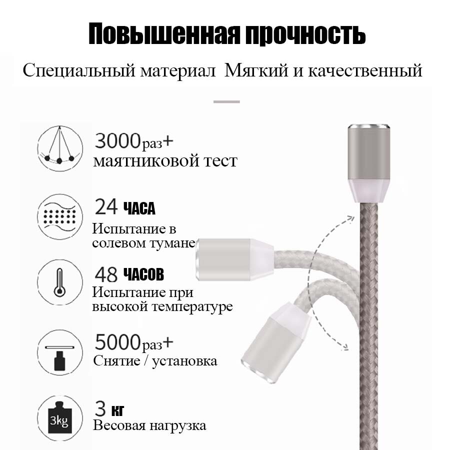 Магнитный кабель Floveme 3-в-1 (microUSB + type-C + Lightning), 1.0m, серебристый