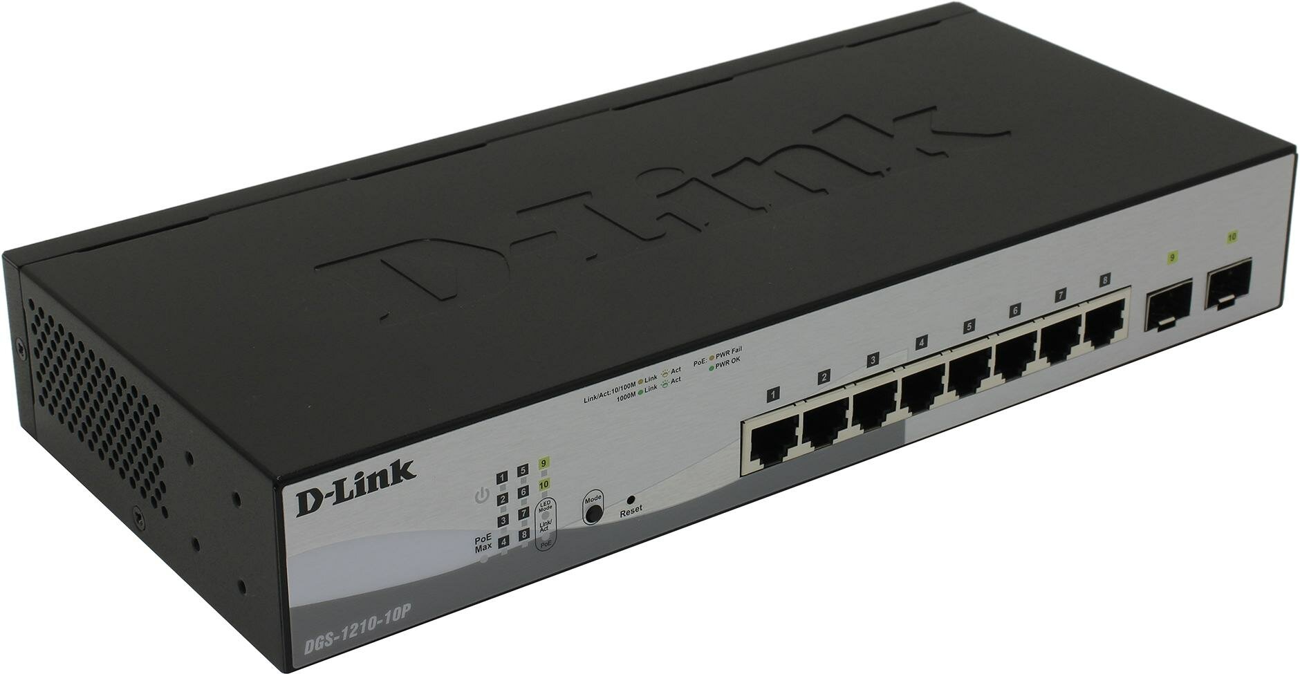 Коммутатор D-Link DGS-1210-10P, управляемый, количество портов: 8x1 Гбит/с (DGS-1210-10P/FL1A)