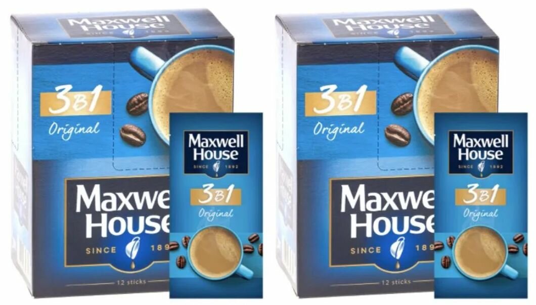 Кофейный напиток Maxwell House 3 в 1 (12 пакетиков в блоке) - 2 блока