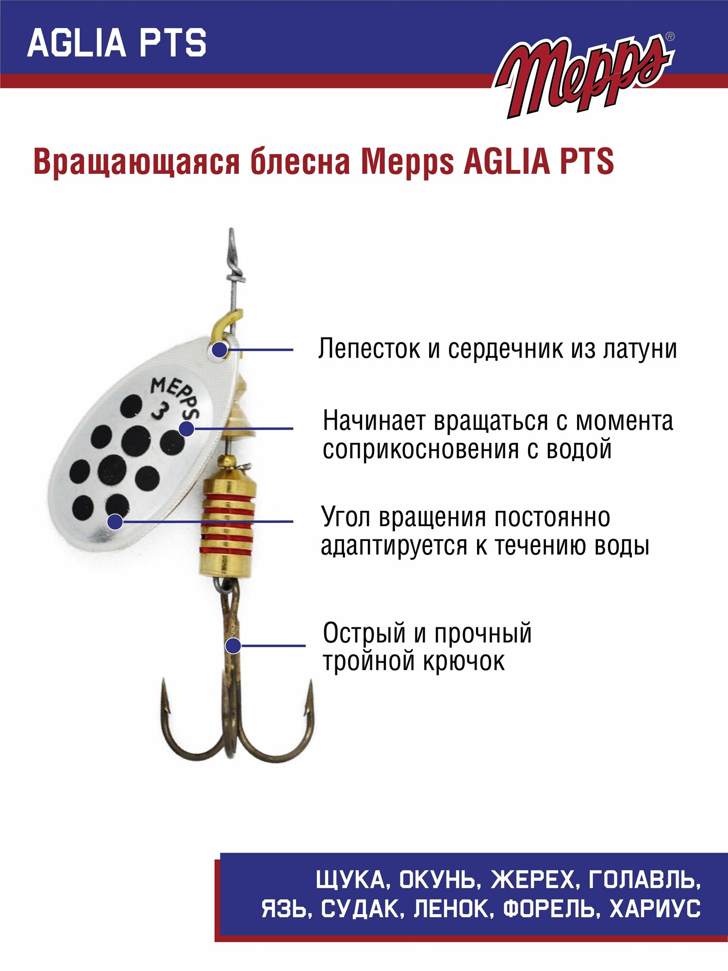 Блесна вращающаяся для рыбалки Mepps AGLIA PTS NOIRS AG №3. Приманка на щуку, окуня, форель — фото 1