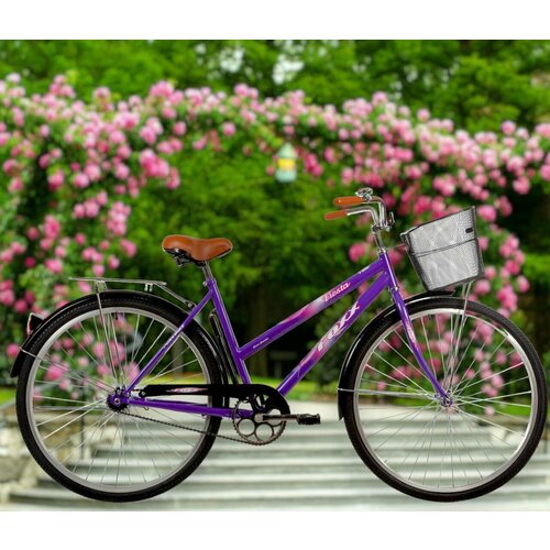 Велосипед женский FOXX 28 FIESTA фиолетовый, сталь, размер 20 + передняя корзина велосипед foxx 14 f синий защита а тип коротк