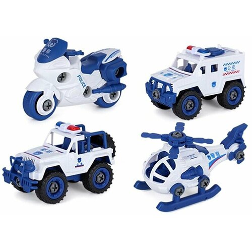 Конструктор детский 666-141 набор полицейской техники с отверткой набор машинок конструкторов с отверткой армия комплект машинок