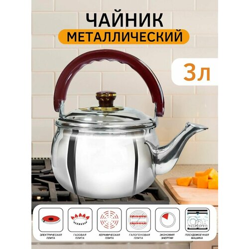 Чайник 3 л нержавейка серебристый, металл