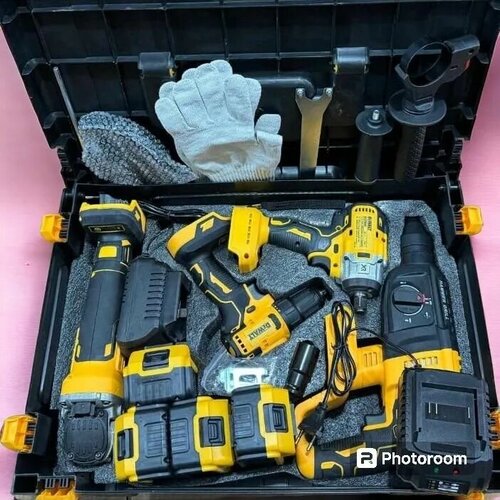 Набор электроинструментов DeWALT 4в1 / Шуруповерт, Гайковёрт, Перфоратор, болгарка (ушм) / аккумляторный