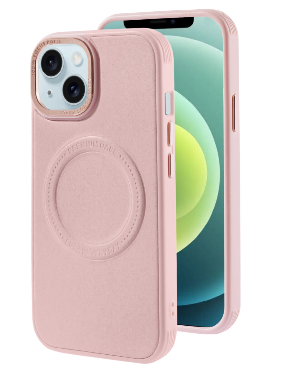 Чехол Magsafe на iPhone 13 противоударный на айфон 13 розовый под кожу