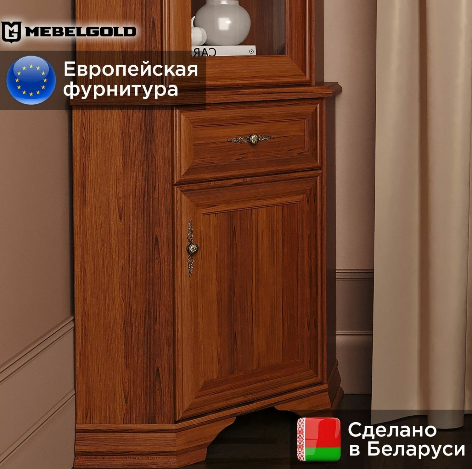 фото Комод тумба Кентаки S320-KOMN1D1S/P угловая каштан МебельГолд