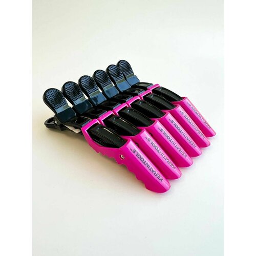 Зажимы пластиковые крокодилы Keratin Tools Розовые 6 шт, для мастеров кератина, парикмахеров
