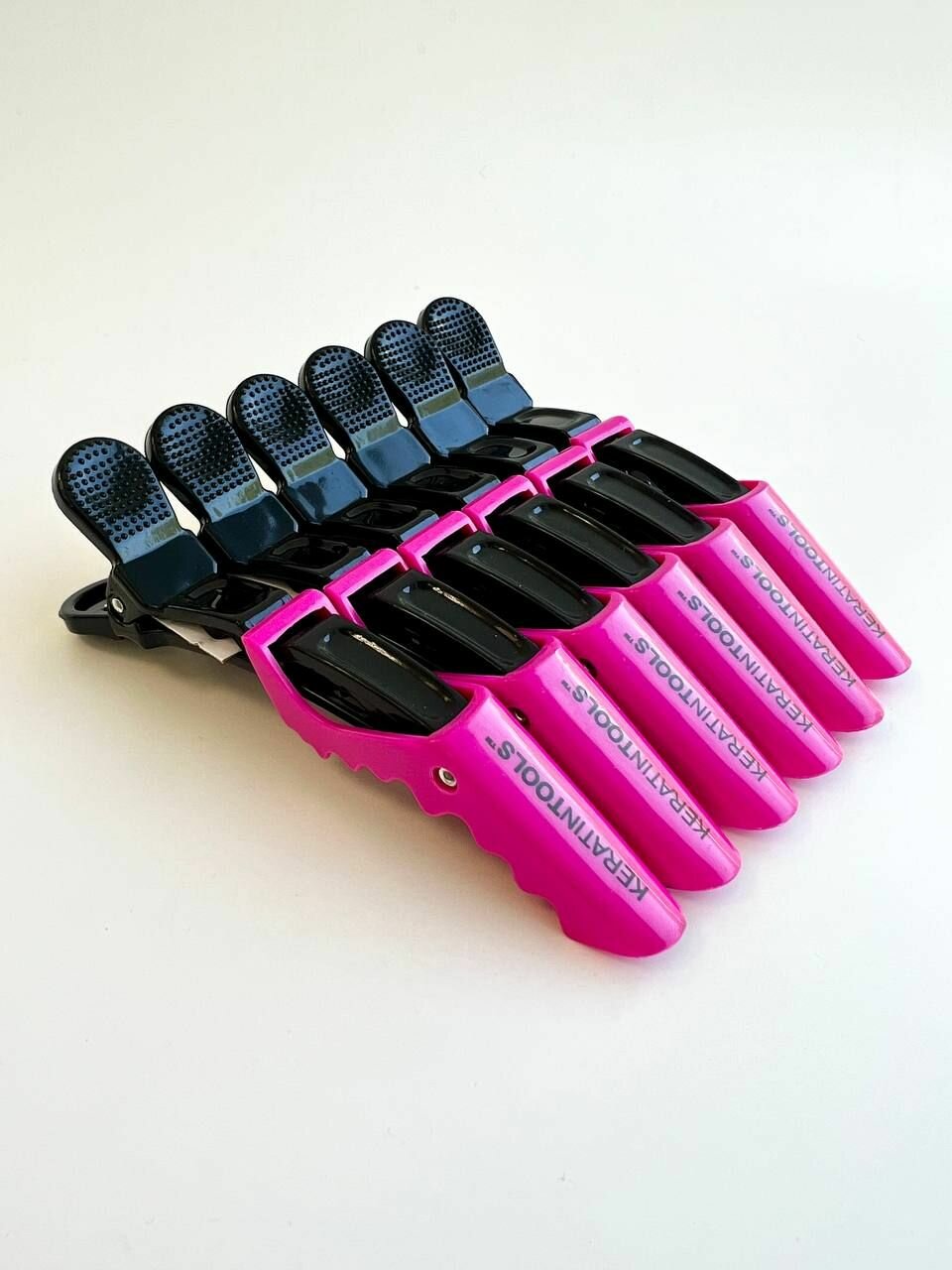 Зажимы пластиковые крокодилы Keratin Tools Розовые 6 шт, для мастеров кератина, парикмахеров