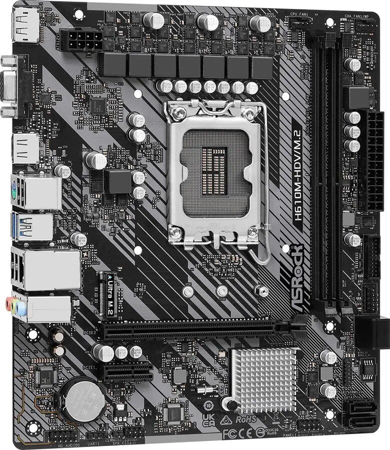 Материнская плата ASRock H610M-HDV, microATX, 2xDDR4, поддержка Intel Core 14/13/12 Gen