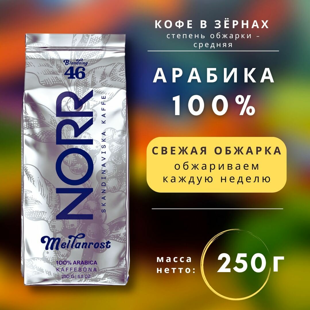 Кофе в зернах 250г MEILANROST NORR 100% Арабика кофе Зерновой