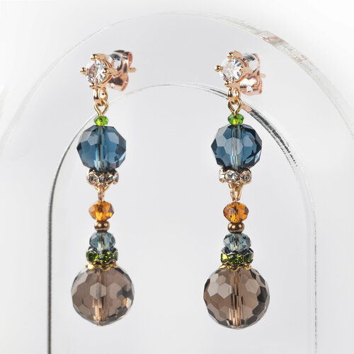 Серьги Diana Savitskaya, стекло, раухтопаз, синий, желтый