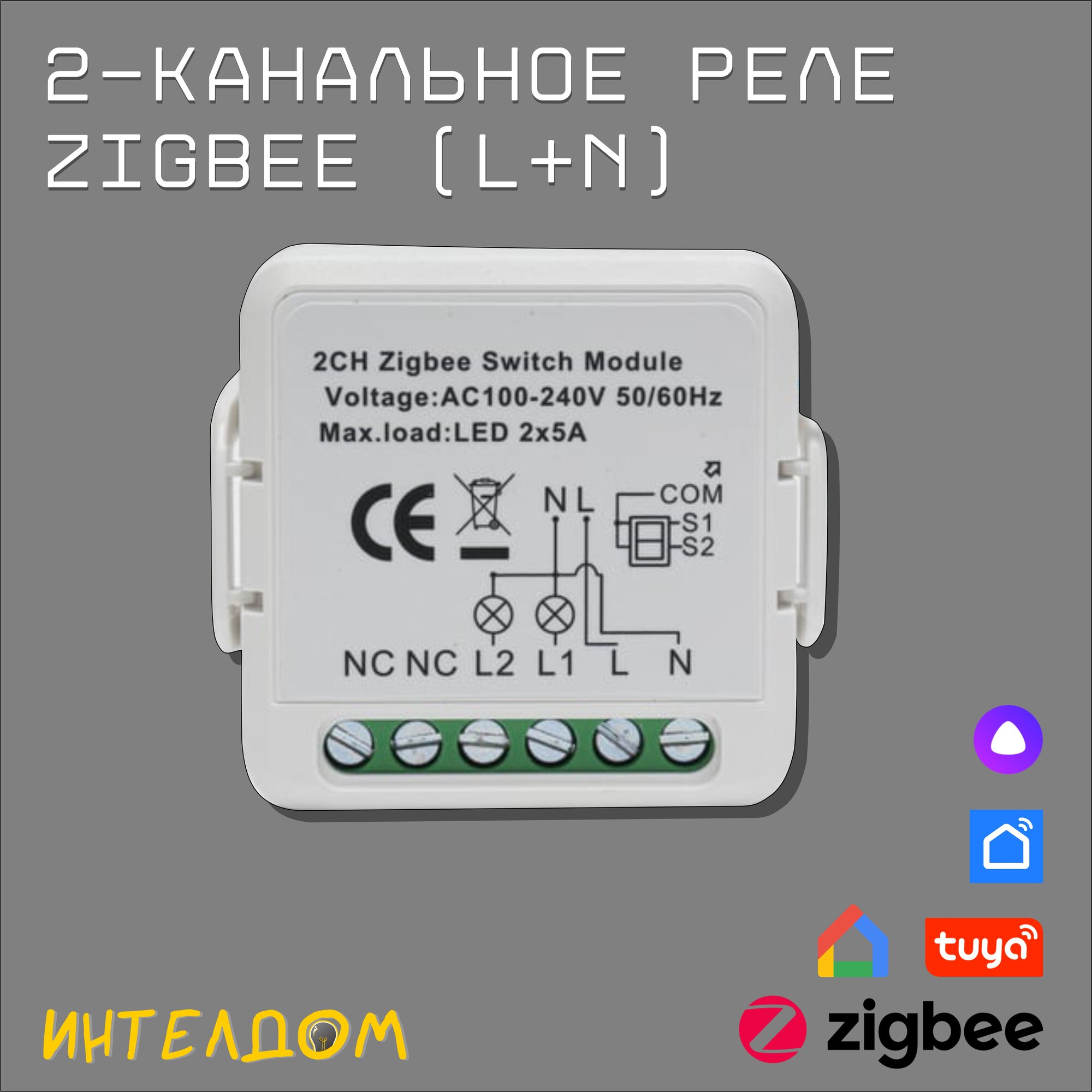 фото 2-канальное реле Zigbee с Алисой
