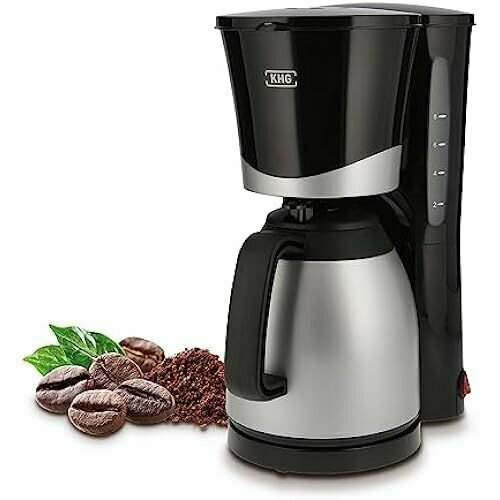 Кофемашина KHG TKA-101SS из пластикаметалла черногосеребристого цвета с термосом 1 литр емкостью на 8 чашек съемным постоянным фильтром индикатором уровня воды каплеуловителем 1449600₽