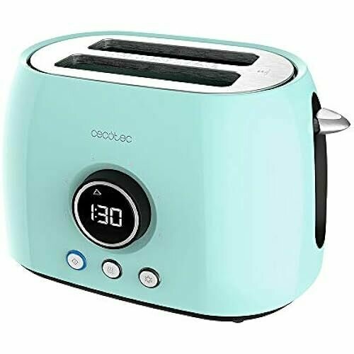 Тостер Cecotec ClassicToast 8000 Blue с двойным цифровым управлением. 800 Вт, 2 очень широких коротких слота, 3 предустановленные функции