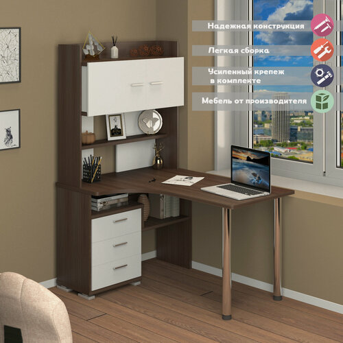 Изображение товара Стол компьютерный Мэрдэс СР-133-140 ШБЕ-ЛЕВ Шамони-Ч/Белый с надстройкой