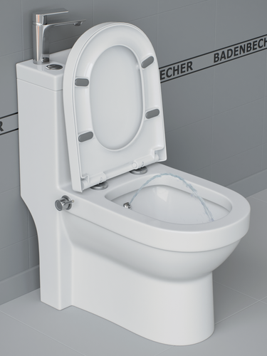 Изображение товара Унитаз BADENBECHER 8674ABW (Комбоунитаз) моноблок 3 в 1 с встроенным биде и раковиной на бачке сиденье - микролифт в комлекте