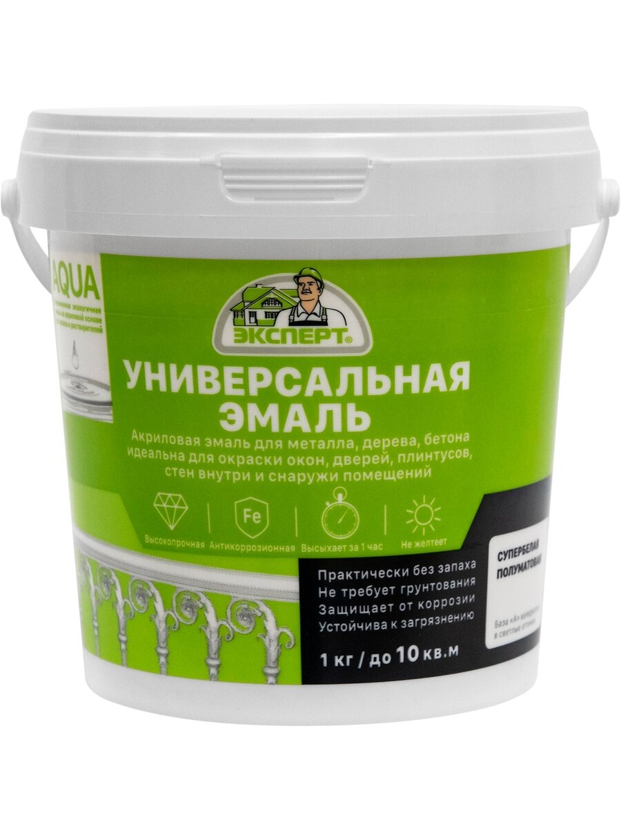 фото Эмаль универсальная полуматовая эксперт белая, 1кг